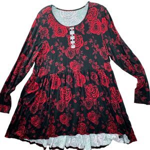 Torrid‎ 2 Babydoll Tunic Top Womens Plus Size 2X Rose Dark Romantic Stretch